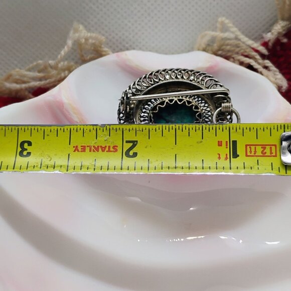 Israel Sterling Silver Seed Pearl Green Eilat Convertible Pendant/Brooch - Picture 3 of 6